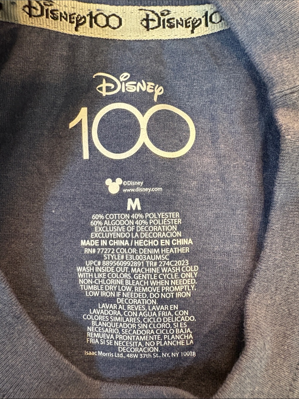 Disney Navy Blue Mickey 100 Anniversary Graphic Tee - Size M - Picture 5 of 8